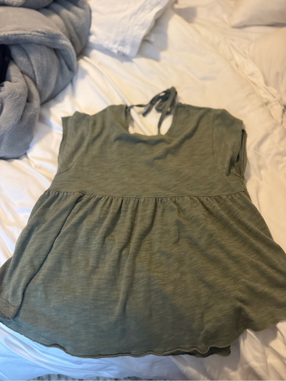 American Eagle Outfitters Olive Tie-Back Peplum Top